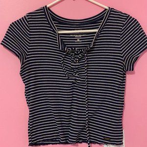 Navy blue crop top with white stripes